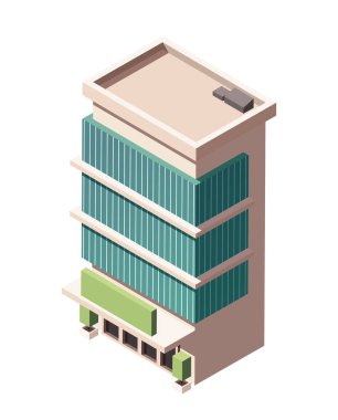 Şehir binası ikonu. Klasik belediye mülkü, ofisleri ya da alışveriş merkezleri olan iş merkezi. Gayrimenkul ya da evin dışı. Beyaz arkaplanda izole edilmiş 3B vektör illüstrasyonu