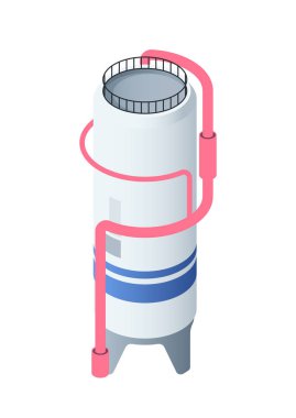Isome sıkıştırılmış benzin deposu. Propan depolamak için endüstriyel ekipmanlı ikon. Sıvılaştırılmış gaz için dikey konteynır ya da tüp. Beyaz arkaplanda izole edilmiş 3B vektör illüstrasyonu
