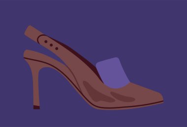 Moda ayakkabı konsepti. Higheel 'de kahverengi kadın ayakkabıları. Moda, moda ve tarz. Moda giysiler ve kıyafetler. Çizgi film düz vektör çizimi mavi arkaplanda izole edildi