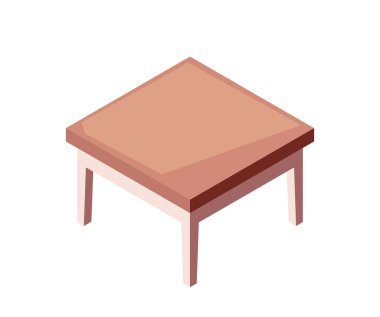 Ev mobilyalarının izometrik simgesi. Oturma odasındaki çay partileri için klasik ahşap sehpa. Daire iç tasarım elemanı. Çizgi film 3 boyutlu vektör çizimi beyaz arkaplanda izole edildi