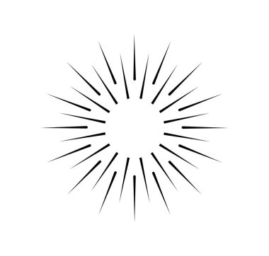 Minimalist güneş ışınları. Bohem tarzında güneş yanığı silueti. Web sitesi için simge ya da şirket için amblem. Afiş ya da afiş. Beyaz arkaplanda izole edilmiş doğrusal vektör çizimi