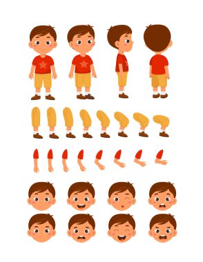 Kafkas aile inşaatçısı seti. Sıradan giyinmiş bir öğrenci. Bir sürü bacak, kol ve kafa. Animasyon yaratmak için tasarım elementleri. Oğlunun özelleştirilmesi. Düz vektör koleksiyonu