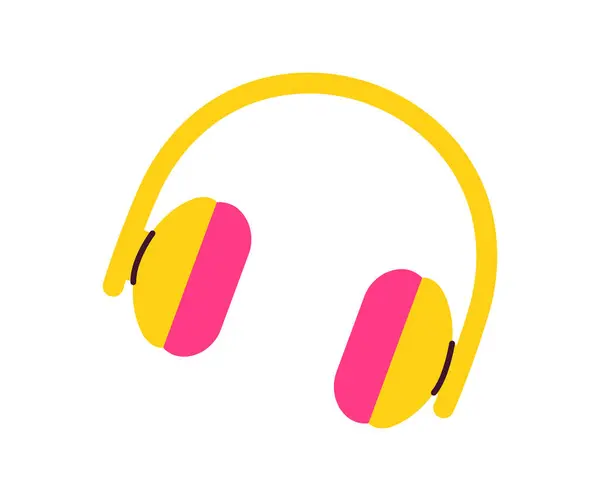 stock vector Headphones concept. Pink and yellow earphones. Device for listening to music and songs. Beautiful icon or sticker. Flat vector illustration isolated on white background