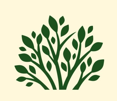 Yeşil ağaç konsepti. Yapraklı bitkilerin silueti. Çiçek açan gür çalılar. Minimalist yaratıcılık ve sanat. Flora ve doğa. Düz vektör çizimi bej arkaplanda izole edildi