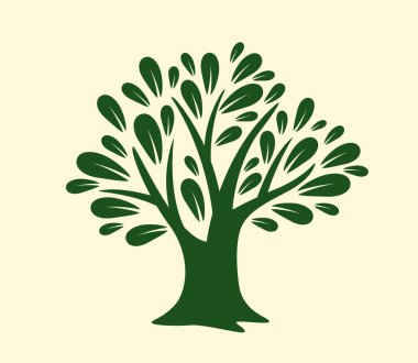 Yeşil ağaç konsepti. Yapraklı bitkilerin silueti. Minimalist yaratıcılık ve sanat. Bahar ve yaz mevsimi. Flora ve doğa. Düz vektör çizimi bej arkaplanda izole edildi