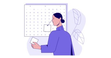 Ofiste sahne. Ticari kalkınma ve büyüme stratejisi geliştiren kadın girişimci ya da şirket çalışanlarıyla afiş taşımak. Problem çözme ve başarıya ulaşma. Düz ana hatlı canlandırılmış grafikler