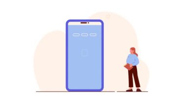 Kullanıcı deneyimi analizi. Taşınabilir uygulama ya da program için sezgisel kullanıcı arayüzü geliştiren bir kadınla pankart taşınıyor. Dijital ürünün değerlendirilmesi ve değerlendirilmesi. Çizgi film düz animasyon grafikleri