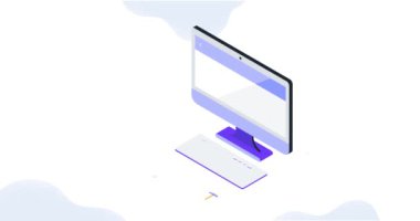 Kripto Para Madenciliği. Bilgisayar ekranında Bitcoin 'li afiş taşıyor. Madenciler ve dijital siber para yatırımcıları için yazılım. İniş sayfası şablonu. Isometric 3D Canlandırılmış Grafikler