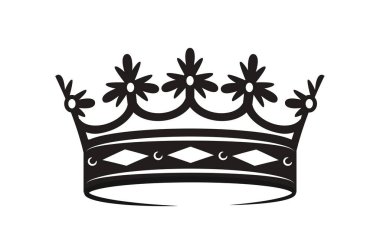 Taç simgesi. Prenses ve kraliçe için lüks taç silueti. Heraldry, markalaşma ve kimlik. Gücün ve otoritenin tarihi sembolü. Düz vektör çizimi beyaz arkaplanda izole edildi