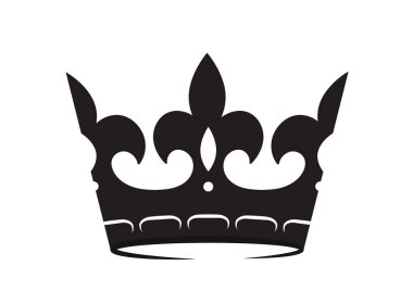 Taç simgesi. Prens ve kral için lüks taç silueti. Monarşi ve aristokrasi. Krallıktaki güç ve kudretin sembolü. Düz vektör çizimi beyaz arkaplanda izole edildi