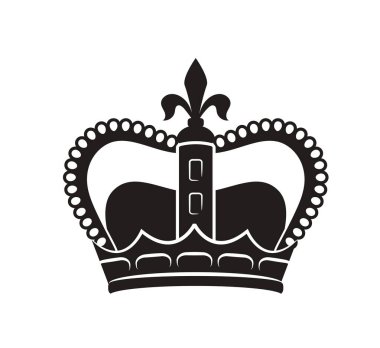 Taç simgesi. Prens ve kral için lüks taç silueti. İmparator ailesinin başlığı. Klasik arma ve amblem. Aristokrat krallığı. Düz vektör çizimi beyaz arkaplanda izole edildi