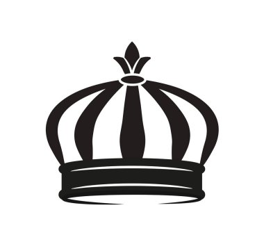 Taç simgesi. Prens ve kral için lüks taç silueti. İşaret, amblem ve arma. Web sitesi için grafik ögesi. Düz vektör çizimi beyaz arkaplanda izole edildi