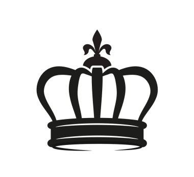 Taç simgesi. Prens ve kral için lüks taç silueti. Kraliyet ailesinin zenginliği. Marka ve kimlik şablonu. Düz vektör çizimi beyaz arkaplanda izole edildi
