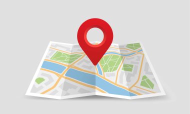 GPS şifreli harita. Navigasyon ve yön. Altyapısı olan şehir haritası. Seyahat ve turizm. Yolculuk ve macera. Turistler için rehber. Bej arkaplanda izole edilmiş Isometric vektör illüstrasyonu
