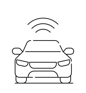 Akıllı araba çizgisi simgesi. Otomatik kontrol internet üzerinden. Modern teknolojiler ve yenilikler. Karı sistemi otomobilde. Yapay zeka programı. Beyaz arkaplanda izole edilmiş doğrusal vektör çizimi