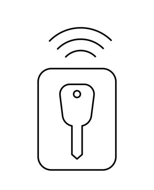 Akıllı araba çizgisi simgesi. Kablosuz anahtar sensörü. Kablosuz bağlantı ve internet güvenlik sistemi. Otomatik otomobil koruması. Beyaz arkaplanda izole edilmiş doğrusal vektör çizimi