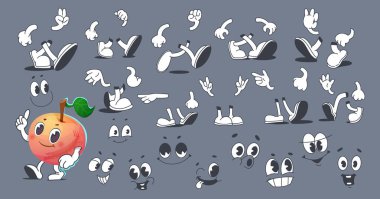 Çeşitli anlamlı gözleri, ağızları, elleri ve ayakları farklı pozlarda olan bir karakteri içeren eğlenceli bir vektör karakter oluşturma kiti. Eşsiz, oyuncu karakter tasarımları yaratmak için mükemmel.