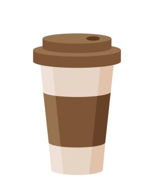 Kahve fincanda. Plastik bardakta sıcak içecek. Kahve ya da çay. Kapuçino, mochaccino ve latte. Lezzetli bir içecek. Web sitesi için grafik ögesi. Düz vektör çizimi beyaz arkaplanda izole edildi