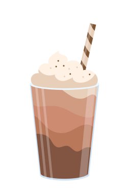 Kahve fincanda. Cam bardakta sıcak içecek. Kahve ya da çay. Kapuçino, mochaccino ve latte. Lezzetli bir içecek. Tatlı ve lezzet. Düz vektör çizimi beyaz arkaplanda izole edildi