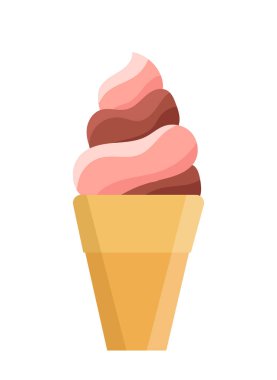 Dondurma ikonu. Dondurma kabında. Çikolata kremalı dondurma. Donmuş tatlı ve lezzet. Sosyal ağlar için etiket. Düz vektör çizimi beyaz arkaplanda izole edildi