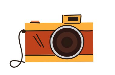 Retro kamera simgesi. Web sitesi afişi ya da afişi. Çizgi film düz vektör çizimi beyaz arkaplanda izole edildi