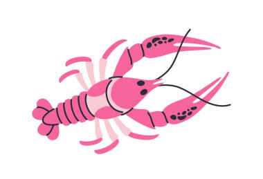 Vibrant pink lobster with detailed claws and antennae, perfect for seafood, marine, and culinary designs. Flat vector illustration isolated on white background clipart