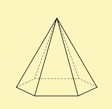 Üç boyutlu geometrik dış hat şekli. Volumetrik geometrik şekil. Soyut desen ve süs. Eğitim ve eğitim. Geometrik nesne. Sarı arkaplanda izole edilmiş doğrusal vektör çizimi