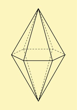 Üç boyutlu geometrik dış hat şekli. Volumetrik geometrik şekil. Poster ya da afiş. Tasarım ve mühendislik. Okul çocukları için eğitici malzemeler. Sarı arkaplanda izole edilmiş doğrusal vektör çizimi