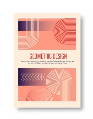 Soyut geometrik poster. Doğrusal süslemelerden turuncu desenler. Minimalist yaratıcılık ve sanat. Şablon ve düzen. Düz vektör çizimi beyaz arkaplanda izole edildi