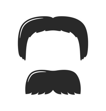 Beyaz arka planda siyah bir saç stili ve bıyık silueti. Minimalist tasarım, stil, moda veya kimlik için yaratıcı konsept. Vektör illüstrasyonu