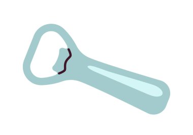 Mavili minimalist şişe açacağı, beyaz arka planda izole edilmiş. Basit ve temiz tasarım öğesi, alet edevat veya mutfak gereçleri için mükemmel. Vektör illüstrasyonu