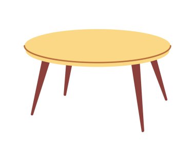 Minimalist ahşap yuvarlak masa. Açı bacaklı, beyaz arka planda basit bir tasarım. Mobilya kavramı, iç tasarım ve modern tarz. Vektör illüstrasyonu