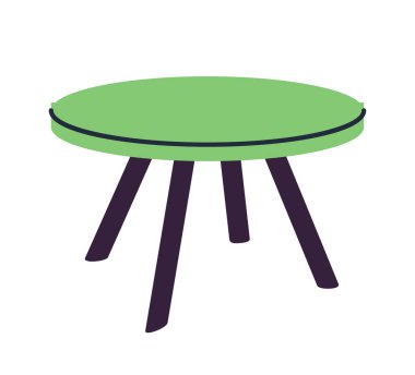 Minimalist yeşil yuvarlak masa ve beyaz arka planda siyah bacaklar. Modern mobilya tasarımı konsepti. Vektör illüstrasyonu