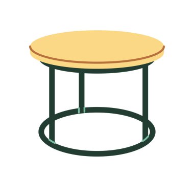 Modern yuvarlak masa, ahşap kaplama ve metal tabanlı, beyaz arka planda sergileniyor. Estetik ve işlevsel mobilya tasarımı. Vektör illüstrasyonu