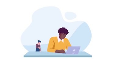 İş ekibi çalışması. Ofis çalışanlarından ya da iş arkadaşlarından oluşan bir ekiple pankartı taşımak ve toplantıda projeyi tartışmak. İşbirliği ve işbirliği. Çizgi film düz animasyon grafikleri