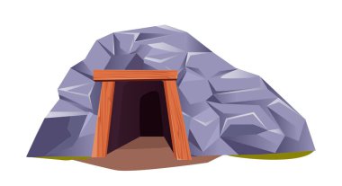 Taş mağara girişi. Dağların karanlık girişi. Yeraltının derinliklerinde. Rocky Hill 'de bir delik. Doğa manzarası. Gizemli bir yer. Düz vektör çizimi beyaz arkaplanda izole edildi