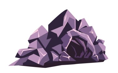 Taş mağara girişi. Dağların karanlık girişi. Yeraltının derinliklerinde. Rocky Hill 'de bir delik. Tehlikeli bir çıkış. Zemin manzarası. Düz vektör çizimi beyaz arkaplanda izole edildi