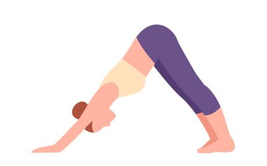 Yoga pozu renk simgesi. Spor üniformalı kadın esniyor. Üçgen pozisyonunda genç bir kız. Spor eğitimi. Sporcu ve sporcu. Düz vektör çizimi beyaz arkaplanda izole edildi