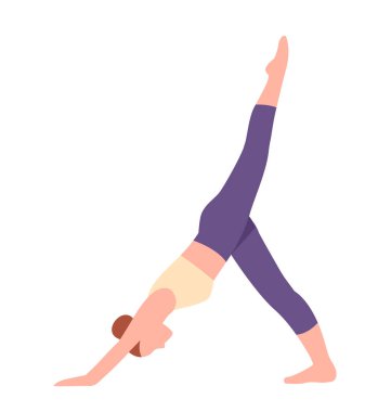 Yoga pozu renk simgesi. Spor üniformalı kadın esniyor. Asya 'daki genç kız. Spor ve spor. Aktif ve sağlıklı bir yaşam tarzı. Düz vektör çizimi beyaz arkaplanda izole edildi