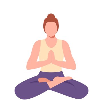 Yoga pozu renk simgesi. Spor üniformalı kadın esniyor. Lotus pozisyonunda genç bir kız. Konsantrasyon ve meditasyon. Spor ve spor. Düz vektör çizimi beyaz arkaplanda izole edildi