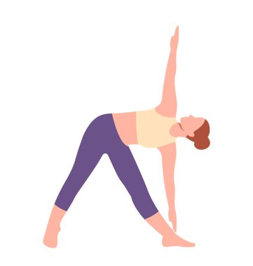 Yoga pozu renk simgesi. Sporcu kadın ya da sporcu esneme hareketleri. Asya 'daki genç kız. Fitness, egzersiz ve aktif yaşam tarzı. Hobi ve boş zaman. Düz vektör çizimi beyaz arkaplanda izole edildi