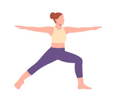Yoga pozu renk simgesi. Sporcu kadın ya da sporcu esneme hareketleri. Asya 'daki genç kız. Spor, spor, antrenman. Hobi ve boş zaman. Düz vektör çizimi beyaz arkaplanda izole edildi
