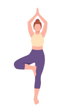 Yoga pozu renk simgesi. Sporcu kadın ya da sporcu esneme hareketleri. Asya 'daki genç kız. Hobi ve boş zaman. Spor bilgi grafikleri. Düz vektör çizimi beyaz arkaplanda izole edildi