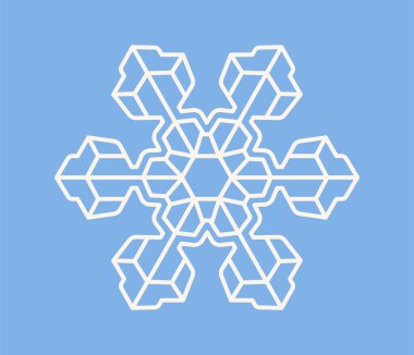 Kar tanesi çizgisi simgesi. Kışın ve soğuğun sembolü. Geometrik süslemeli kar tanesi silueti. Noel kartları için dekoratif tasarım unsuru. Taslak vektör çizimi arkaplanda izole edildi