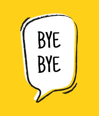 El yapımı konuşma balonu. Geometrik şekilli soyut şirin çıkartma ya da metin için alanı olan düşünce bulutu. Güle güle harfler. Sloganlı çerçeve. Çizim biçiminde düz vektör illüstrasyonu