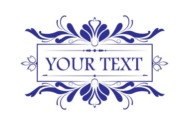 Klasik el yazısı girdabı. Şatafatlı, süslü, organik çiçek motifleri ve yazı için yeri olan eski model çerçeve. Düğün davetiyesi için tasarım elemanı. El çizimi vektör çizimi arkaplanda izole edildi