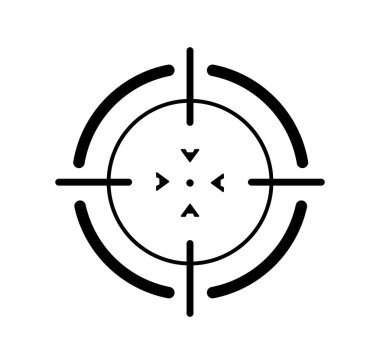 Beyaz arkaplanda düz grafik şeklinde Crosshair sembolü. Hedefleme kavramı. Vektör illüstrasyonu
