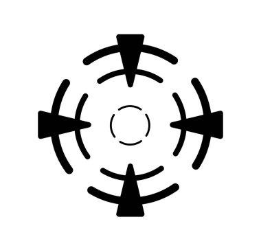 Beyaz arkaplanda siyah siluet şeklinde Crosshair sembolü. Hedefleme kavramı. Vektör illüstrasyonu