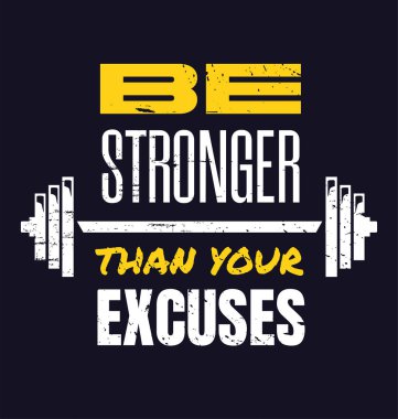 Jimnastik Motivasyon Alıntısı. Halter ve harflerle grunge stili modern ilham verici tasarım. Spor salonu ve spor salonu için poster. Bahanelerinden daha güçlü ol. Düz vektör illüstrasyonu