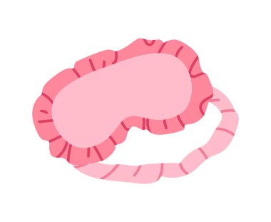 Şirin kız çıkartması. Güzel pembe ipek uyku maskeli estetik bir ikon. Sevimli kadınsı bir klişe. Yazdırma için tasarım ögesi. Düz vektör çizimi arkaplanda izole edildi